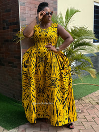 Bose Ankara Maxi Dress | Yellow and Black African Print