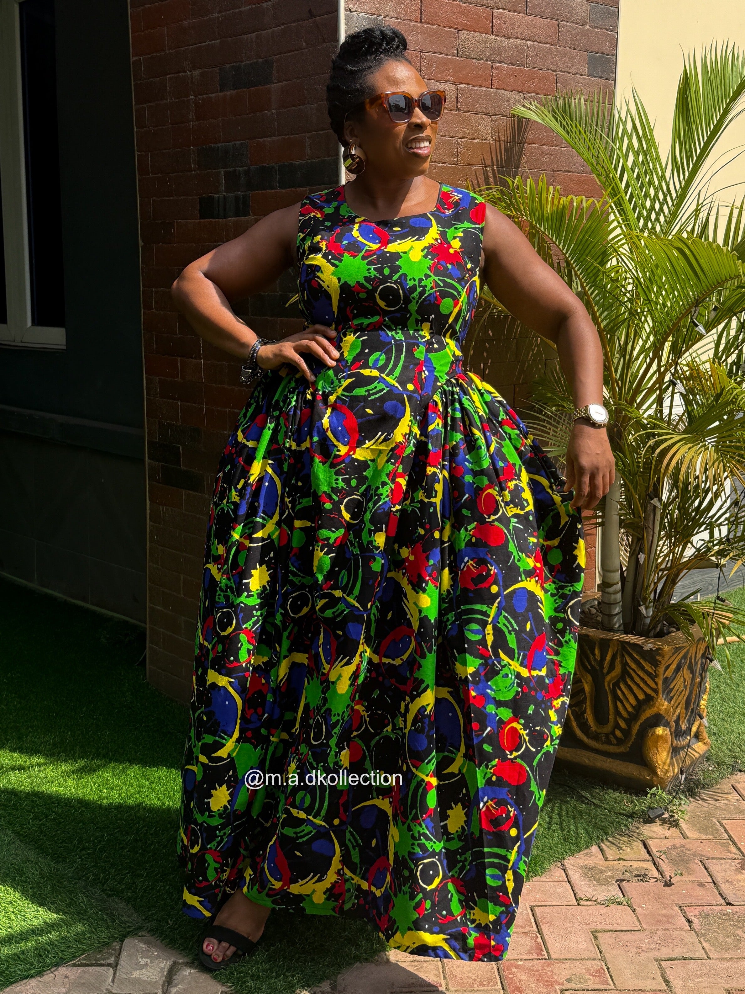 Binta Ankara Maxi Dress | Green Multicolor African Print