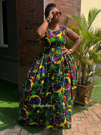Binta Ankara Maxi Dress | Green Multicolor African Print