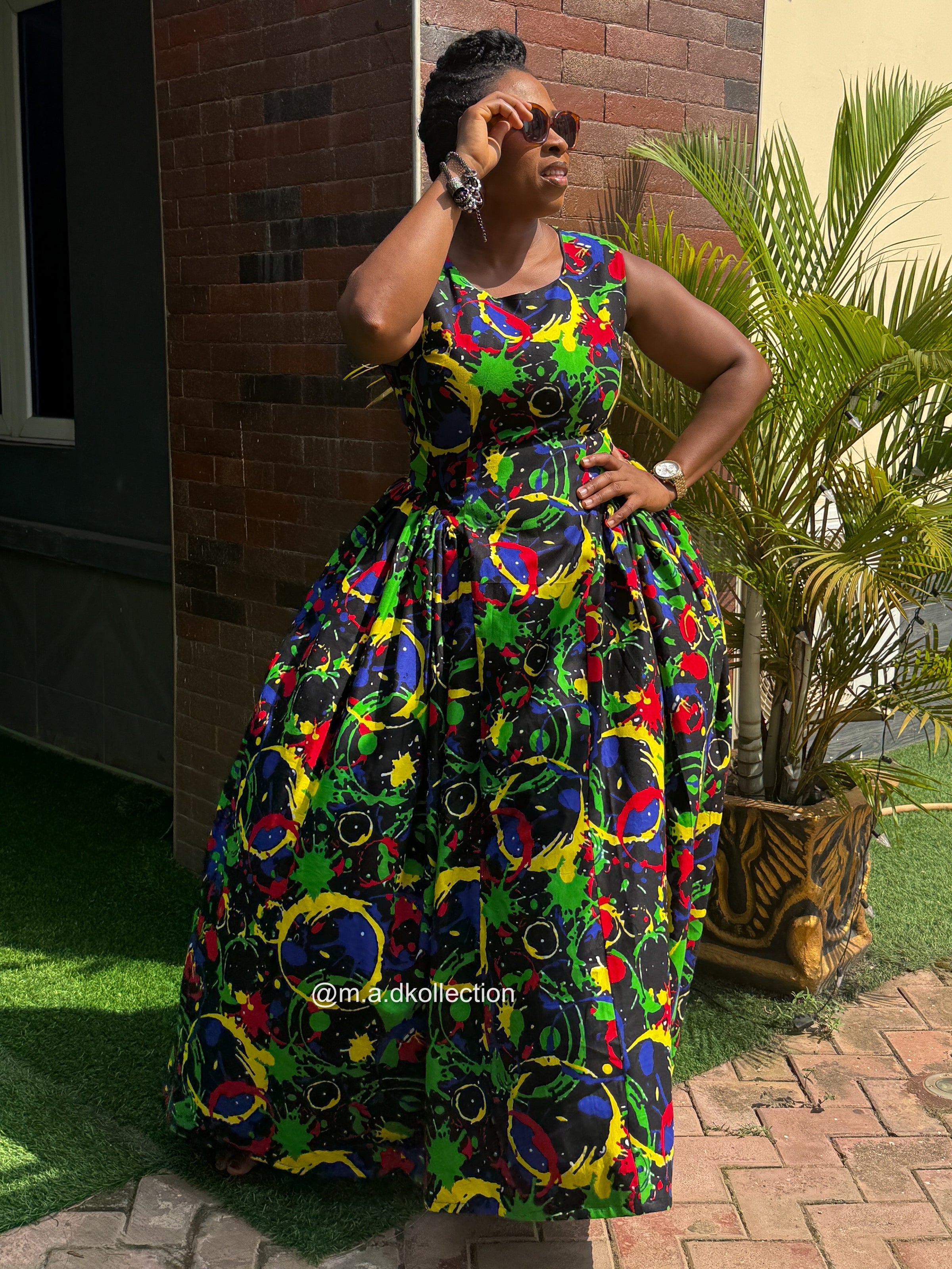 Binta Ankara Maxi Dress | Green Multicolor African Print
