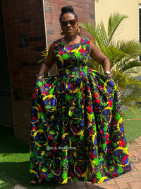 Binta Ankara Maxi Dress | Green Multicolor African Print
