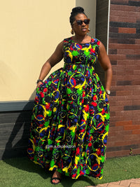 Binta Ankara Maxi Dress | Green Multicolor African Print