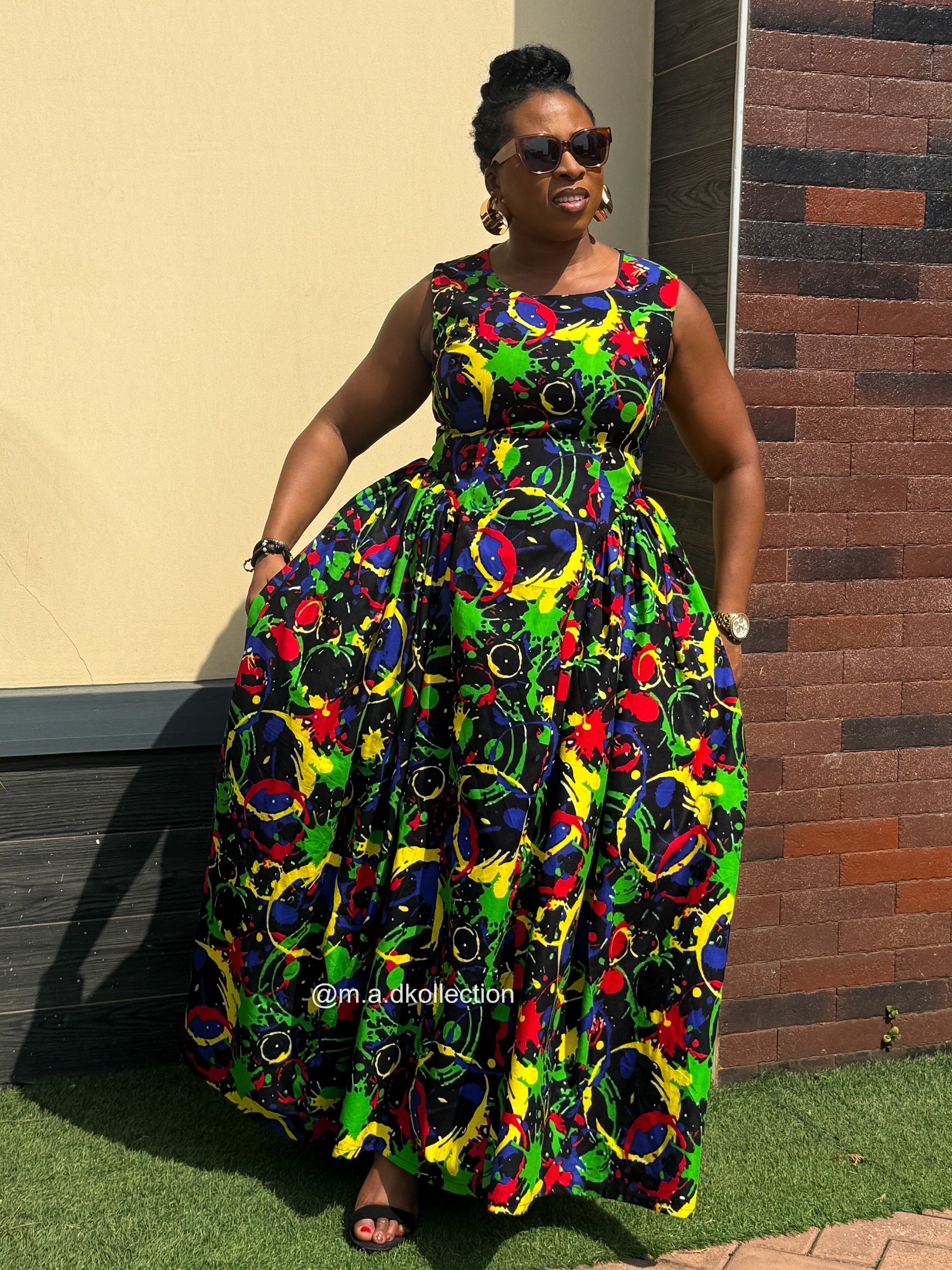 Binta Ankara Maxi Dress | Green Multicolor African Print