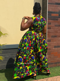Binta Ankara Maxi Dress | Green Multicolor African Print