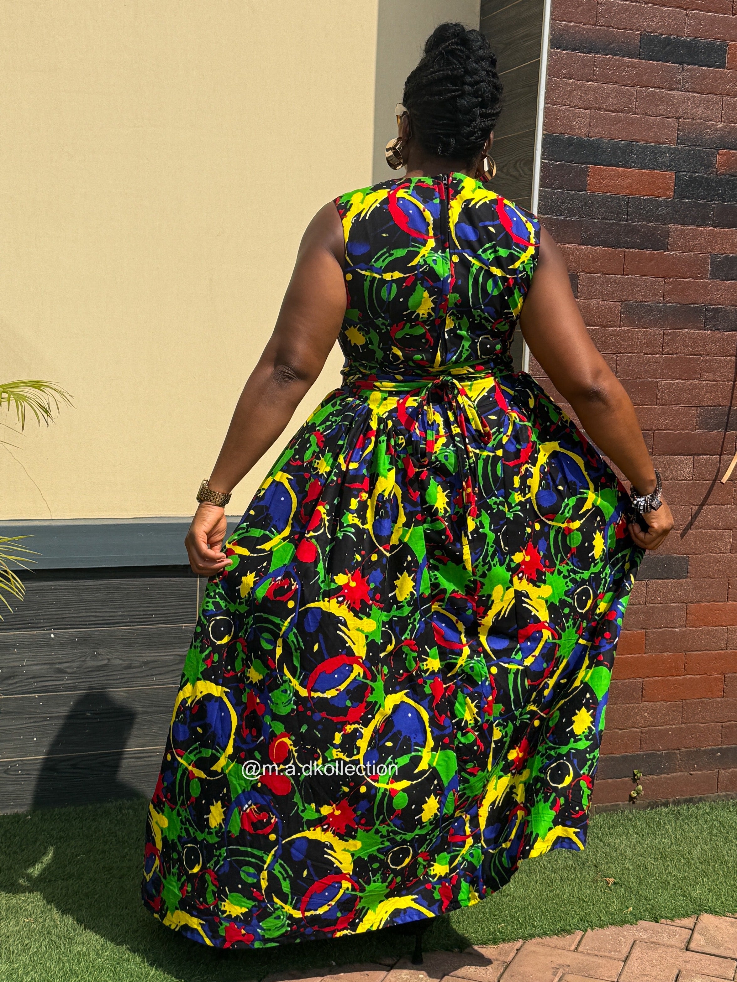 Binta Ankara Maxi Dress | Green Multicolor African Print