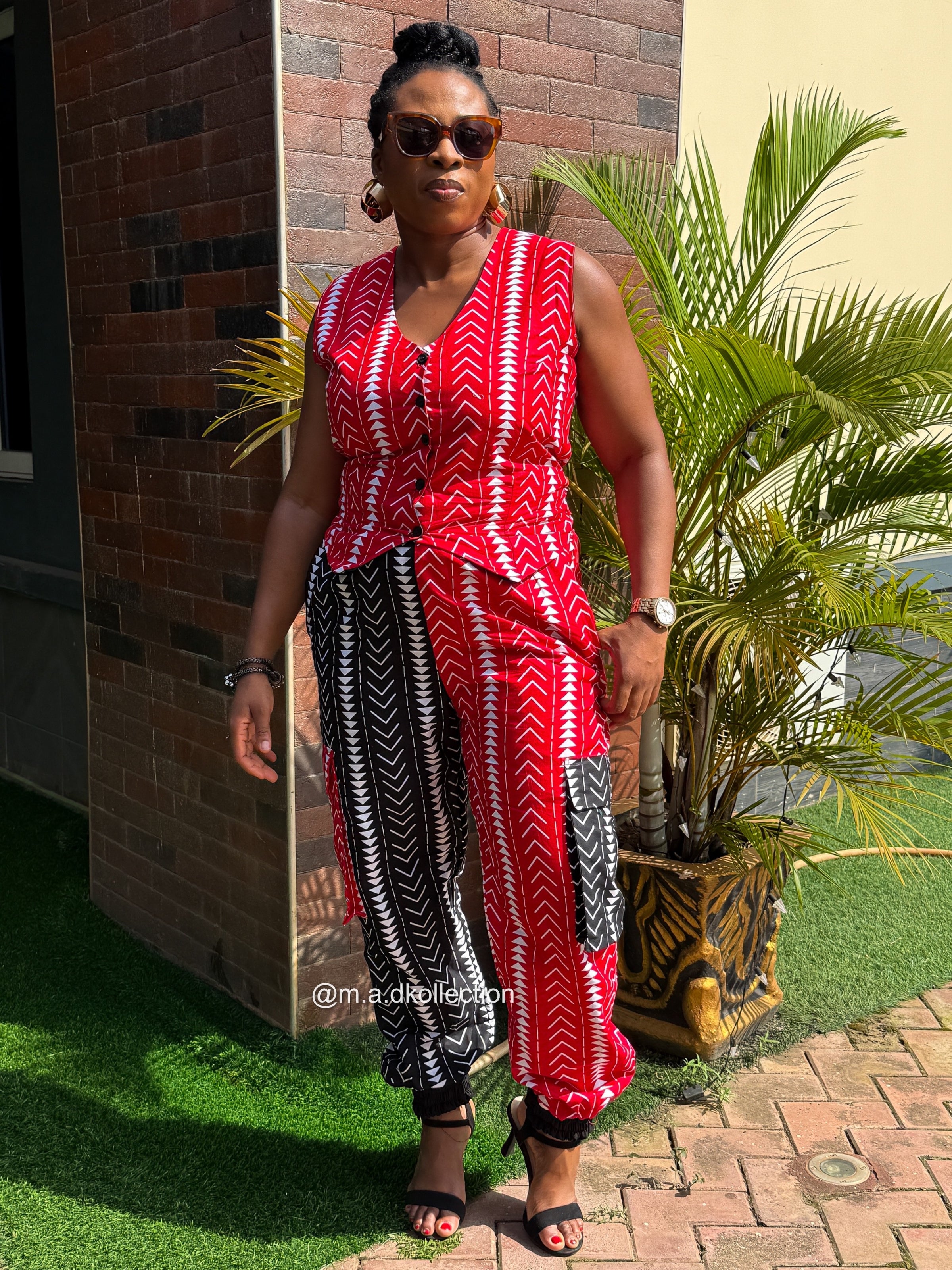 Erin Ankara Cargo Trouser | Orange and White African Print