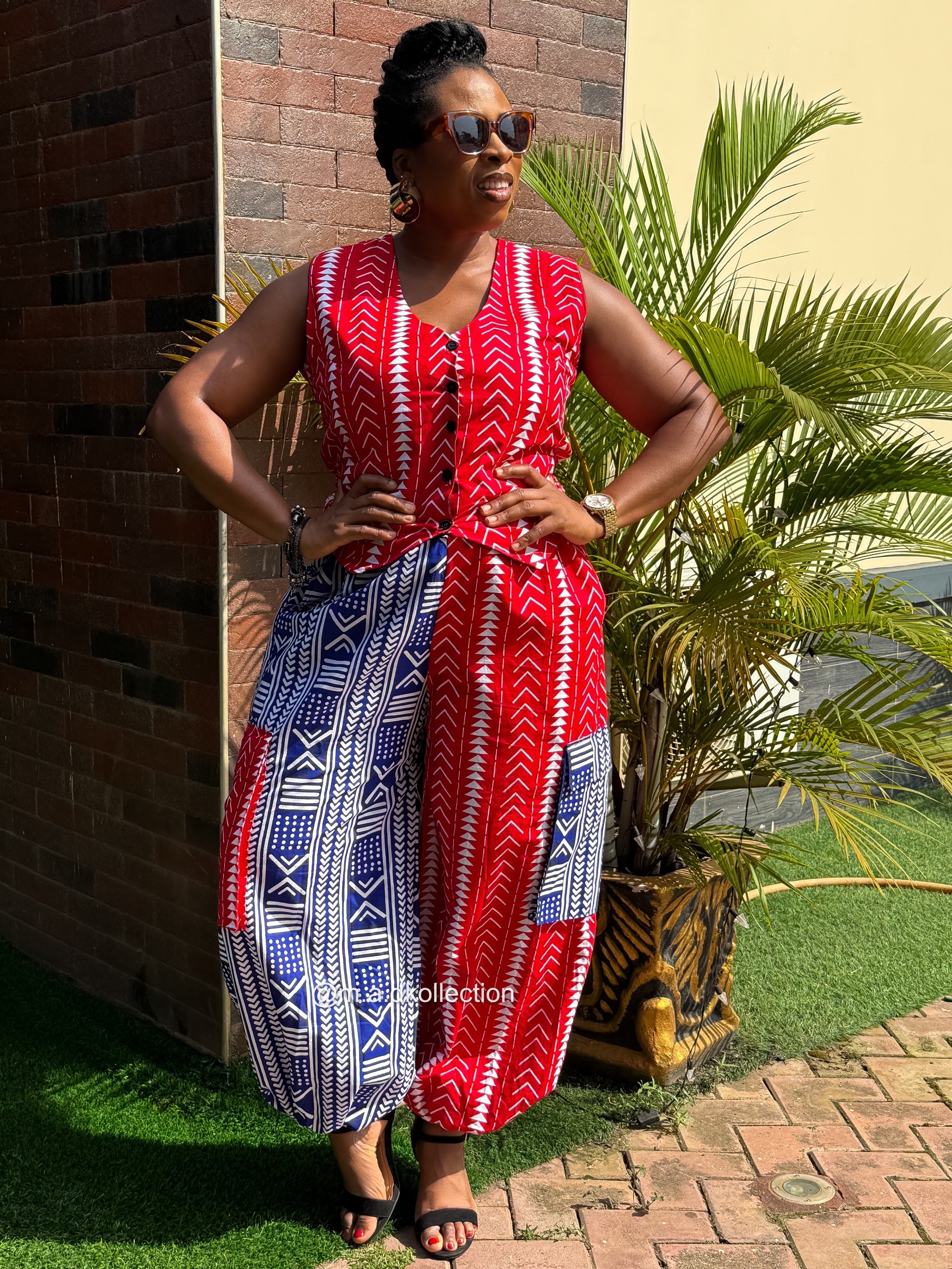 Erin Ankara Sleeveless Top | Orange and White  African Print