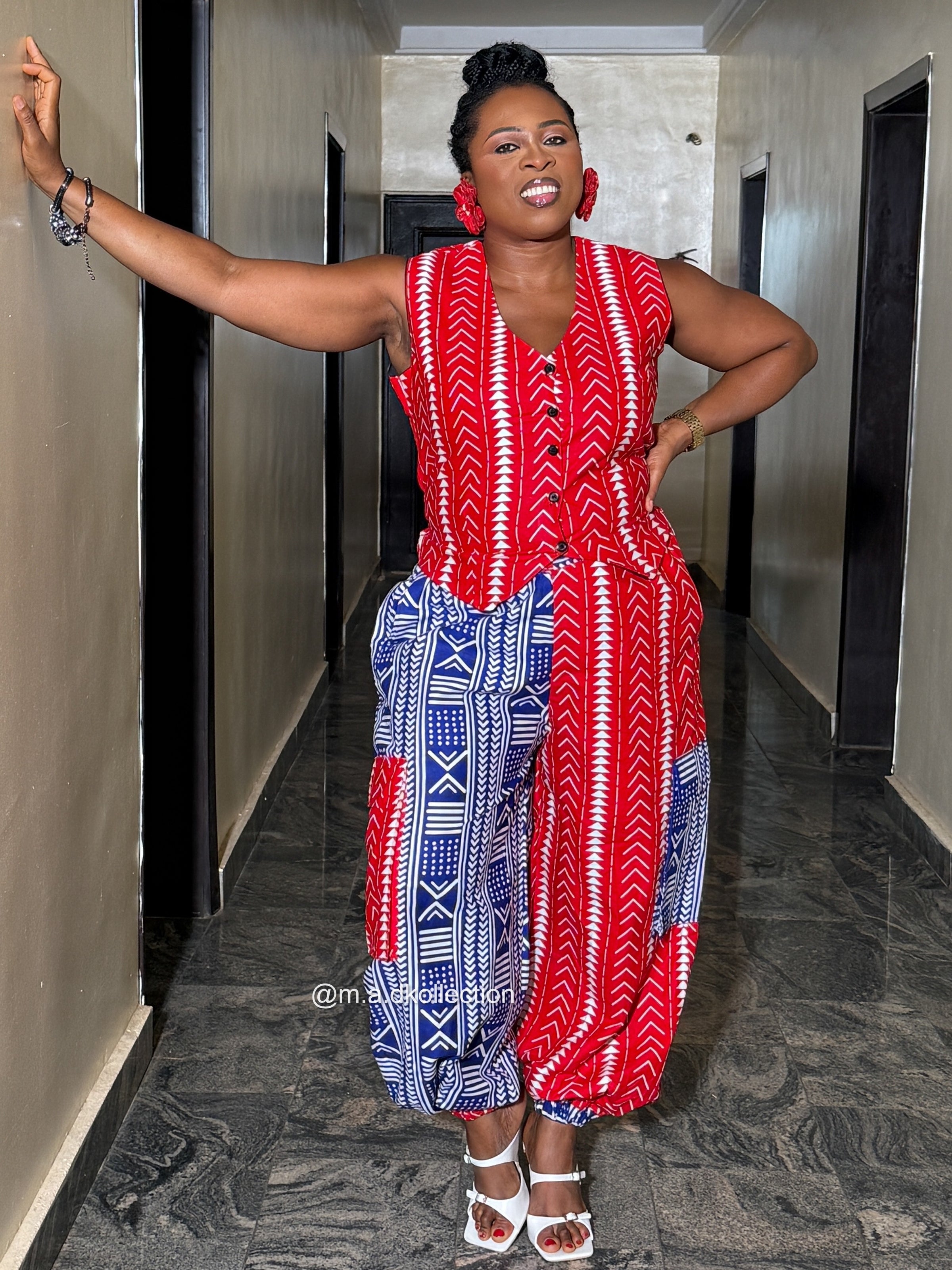 Erin Ankara Sleeveless Top | Orange and White  African Print