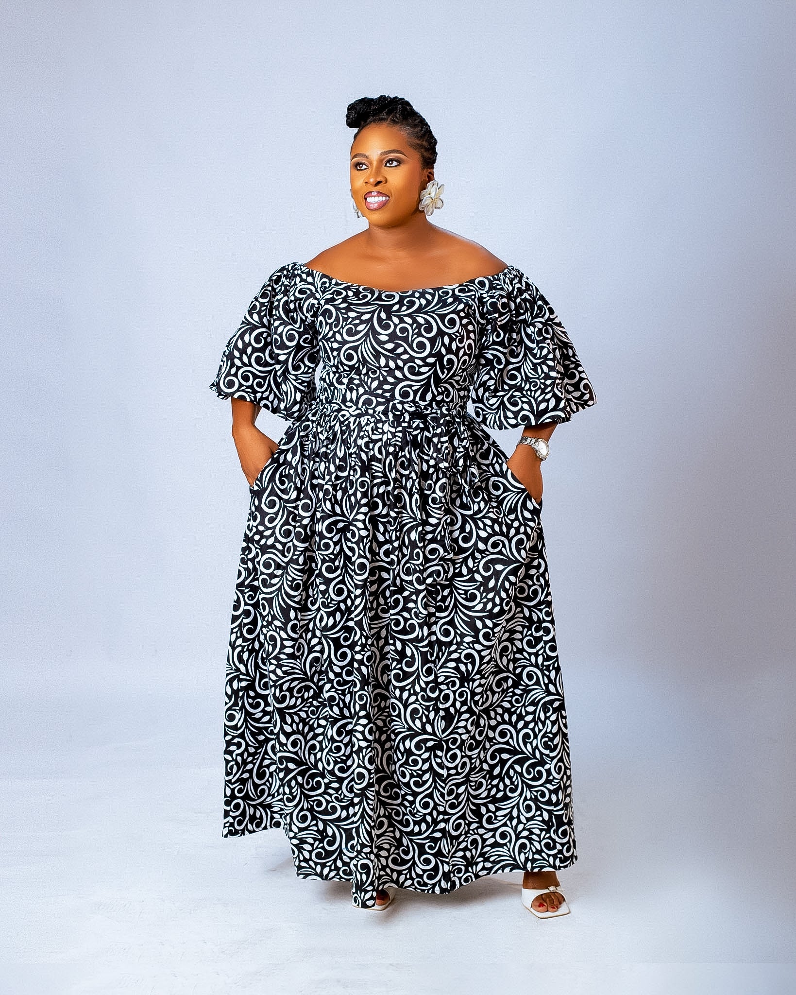 Nora Maxi Dress | Black and White African Print