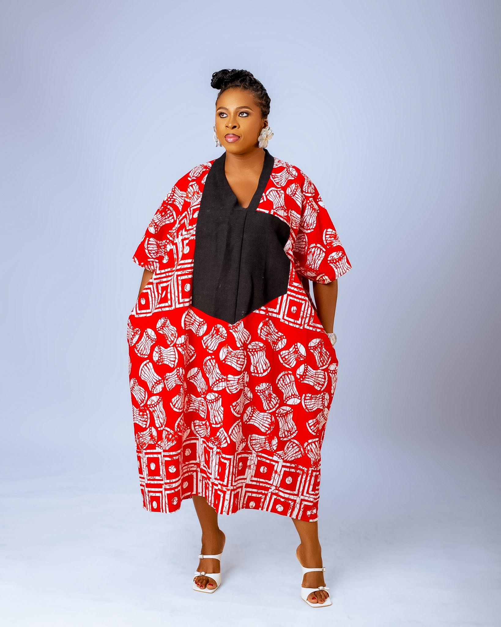 Ese Aso Oke Bubu| Red and White Print