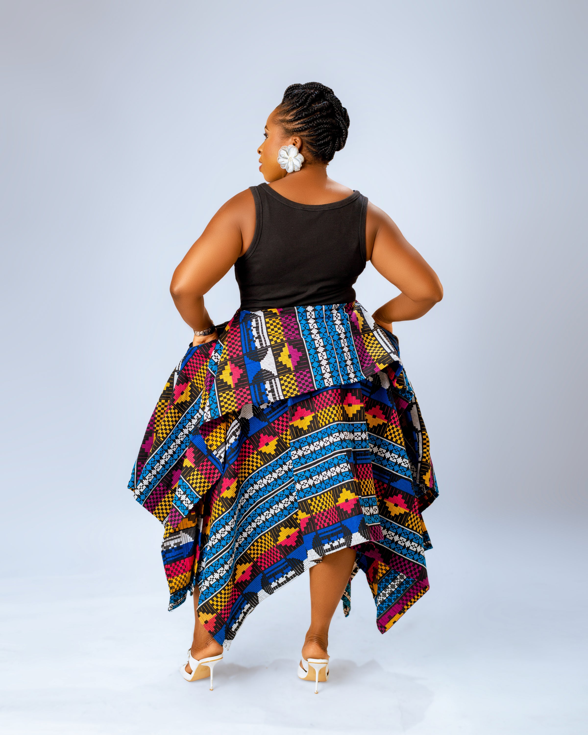 Nada Handkerchief  Midi Skirt | Multi Color Print