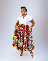 Natalee Ankara Midi Skirt | Multi Color Print
