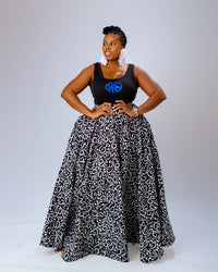 Nora Ankara Midi Skirt | Black and White African Print