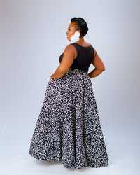 Nora Ankara Midi Skirt | Black and White African Print