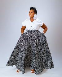 Nora Ankara Midi Skirt | Black and White African Print
