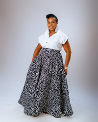 Nora Ankara Midi Skirt | Black and White African Print