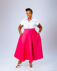 Nadine Ankara Midi Skirt | Pink Print