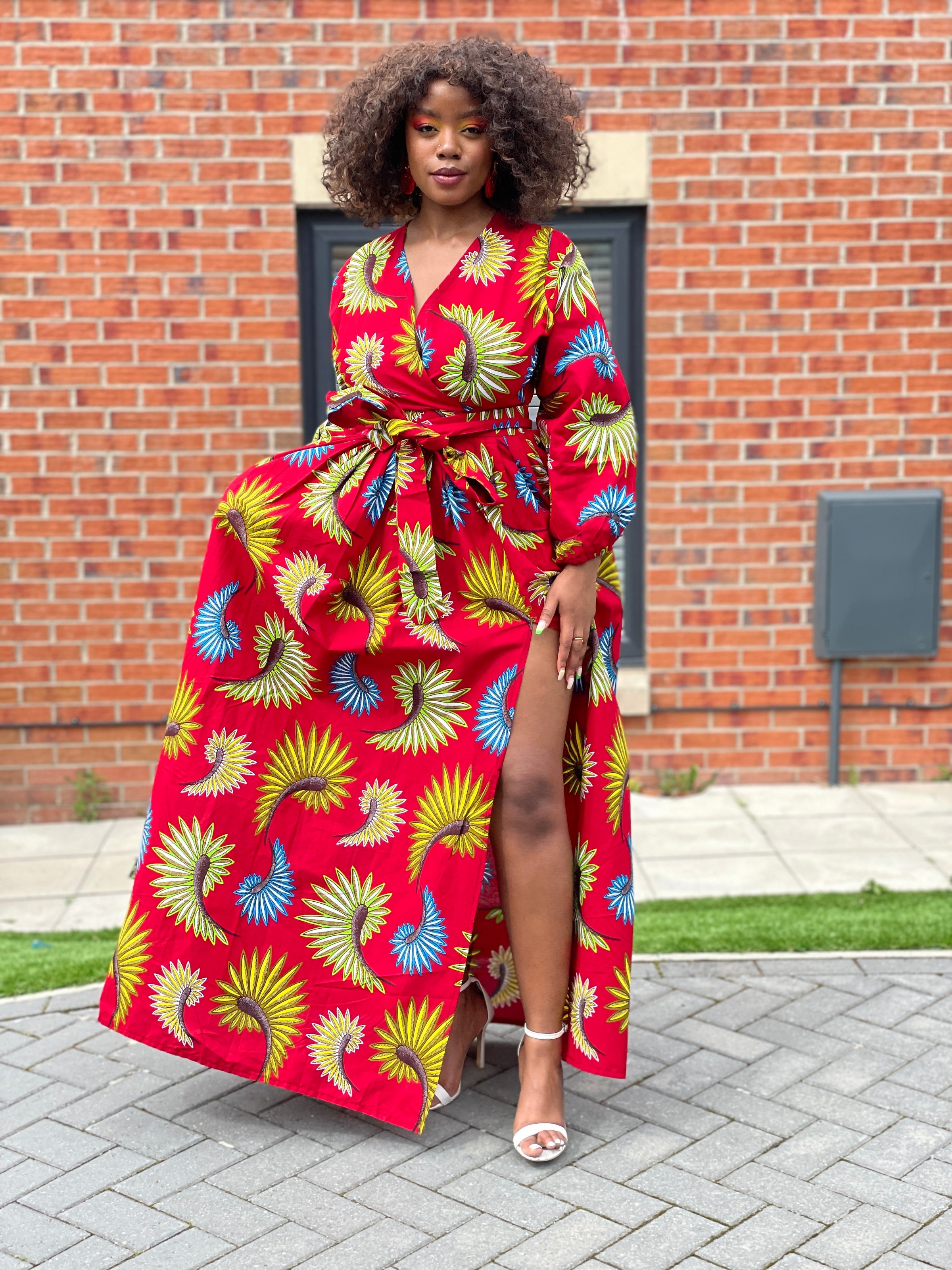 Assey Ankara Maxi Dress Red African Print – - Main Image