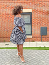 Bertha Ankara Off shoulder Midi Dress | Black and White African Print