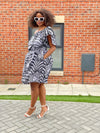 Bertha Ankara Off shoulder Midi Dress | Black and White African Print