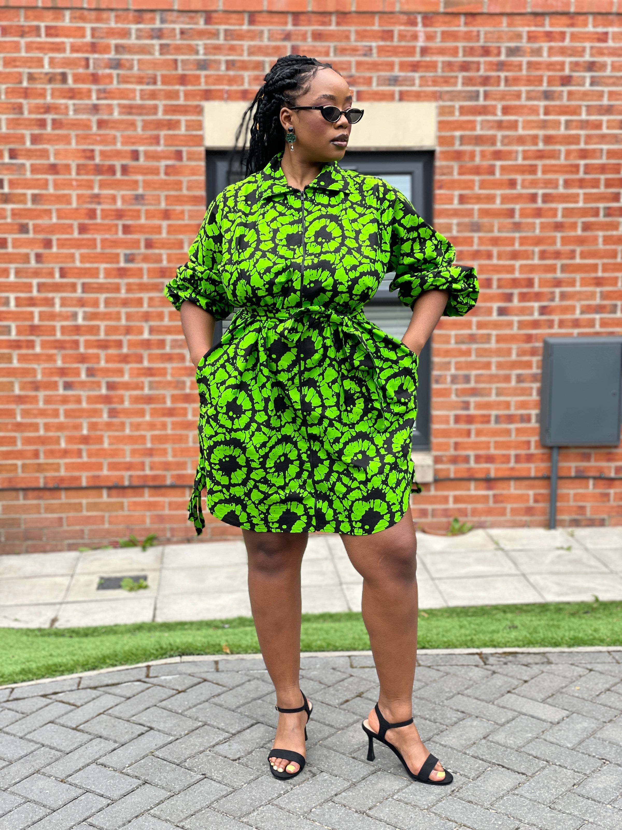 Irene Ankara Shirt Dress | Green and Black African Print M.A.DKollection Irene Ankara Shirt Dress | Green and Black African Print M.A.DKollection