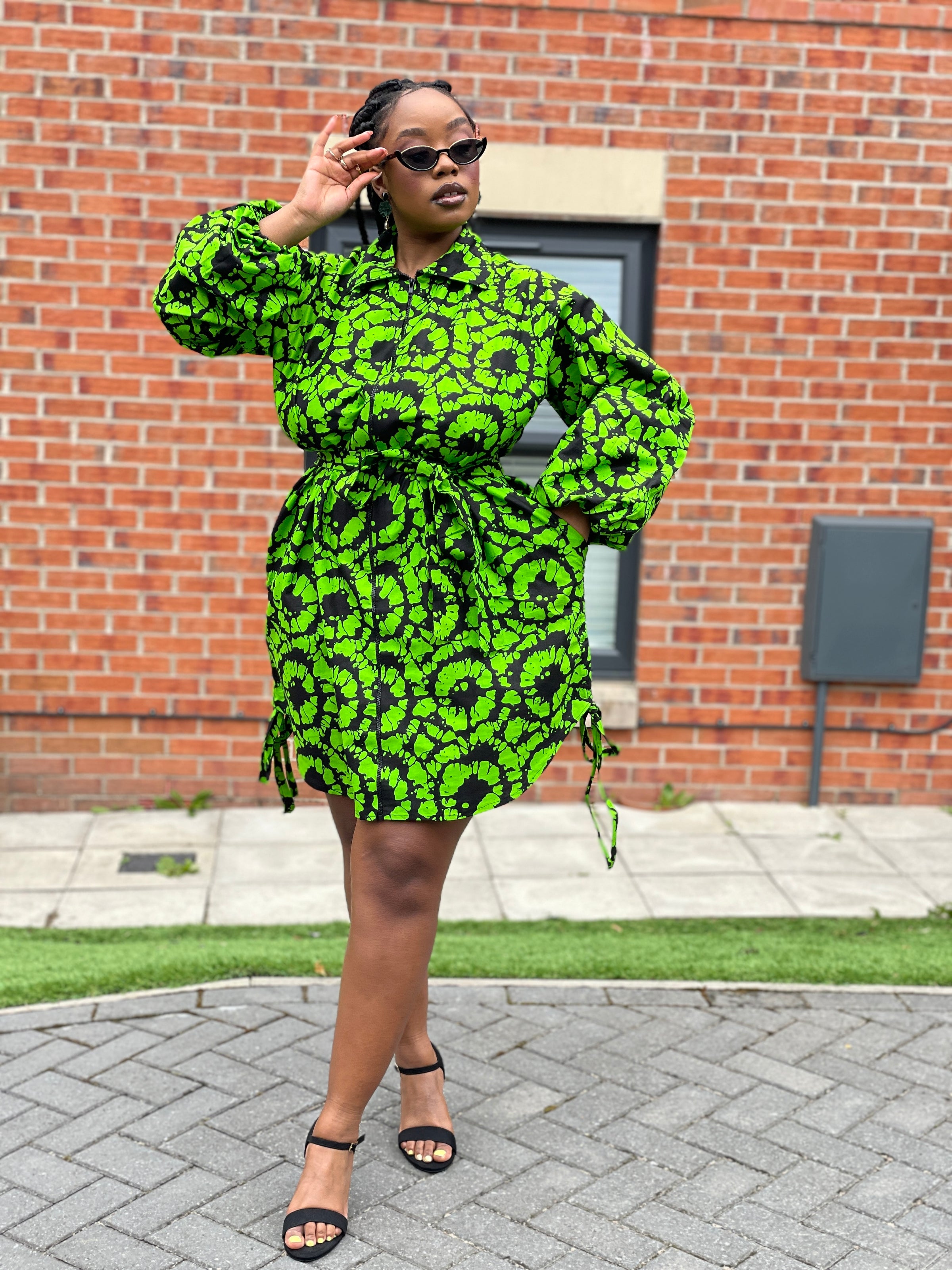 Irene Ankara Shirt Dress | Green and Black African Print M.A.DKollection Irene Ankara Shirt Dress | Green and Black African Print M.A.DKollection