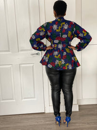 Ciara Ankara Peplum Top | Blue Multicolored African Print