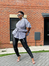 Cora Ankara Peplum Top | White and Black African Print