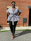 Cora Ankara Peplum Top | White and Black African Print