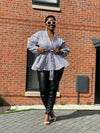Cora Ankara Peplum Top | White and Black African Print