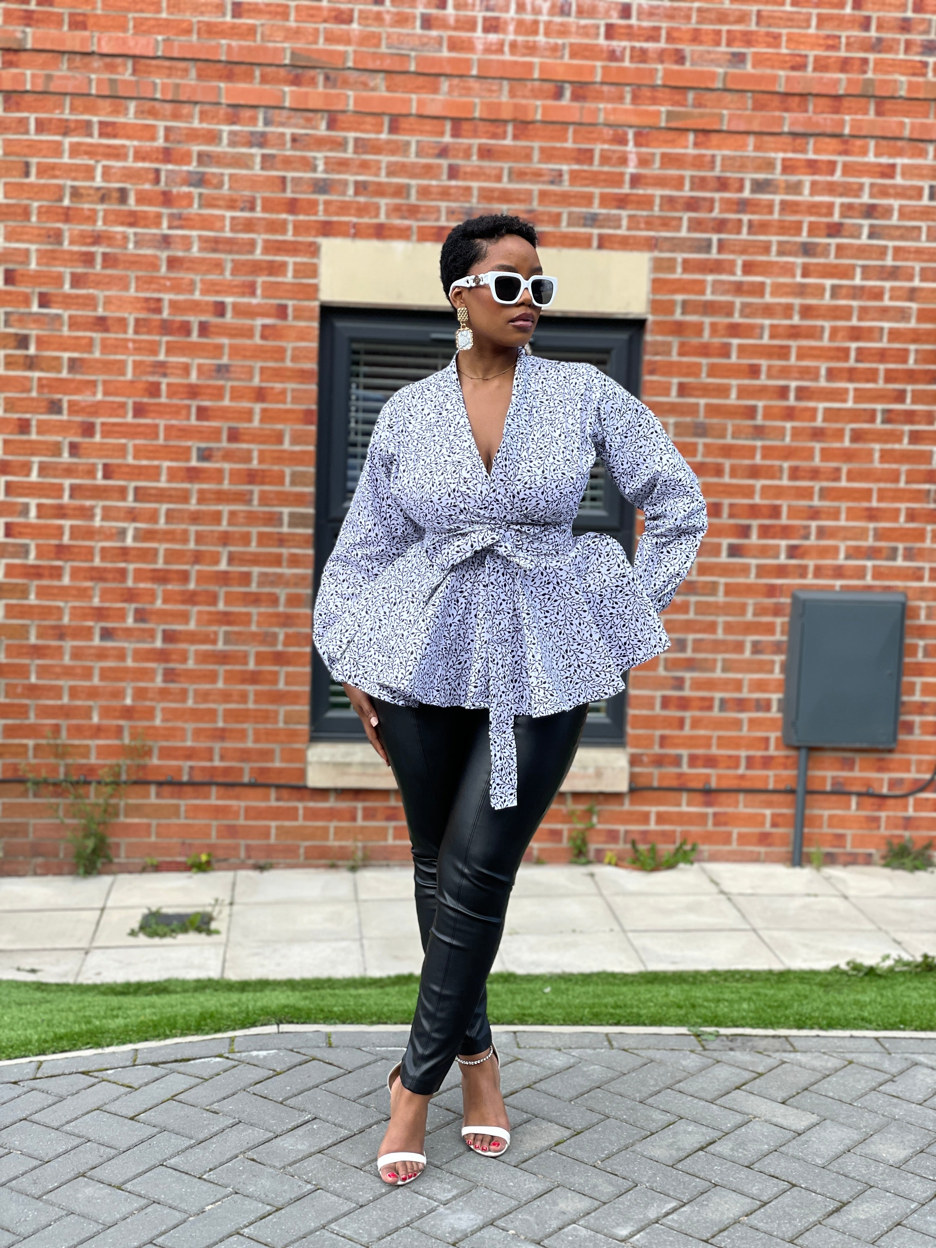 Cora Ankara Peplum Top | White and Black African Print – M.A.