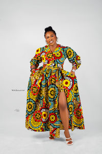 Duni  Ankara Maxi Dress | Yellow Multi Color African Print