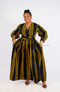 Demi Ankara Maxi Dress | Yellow and Black African Print