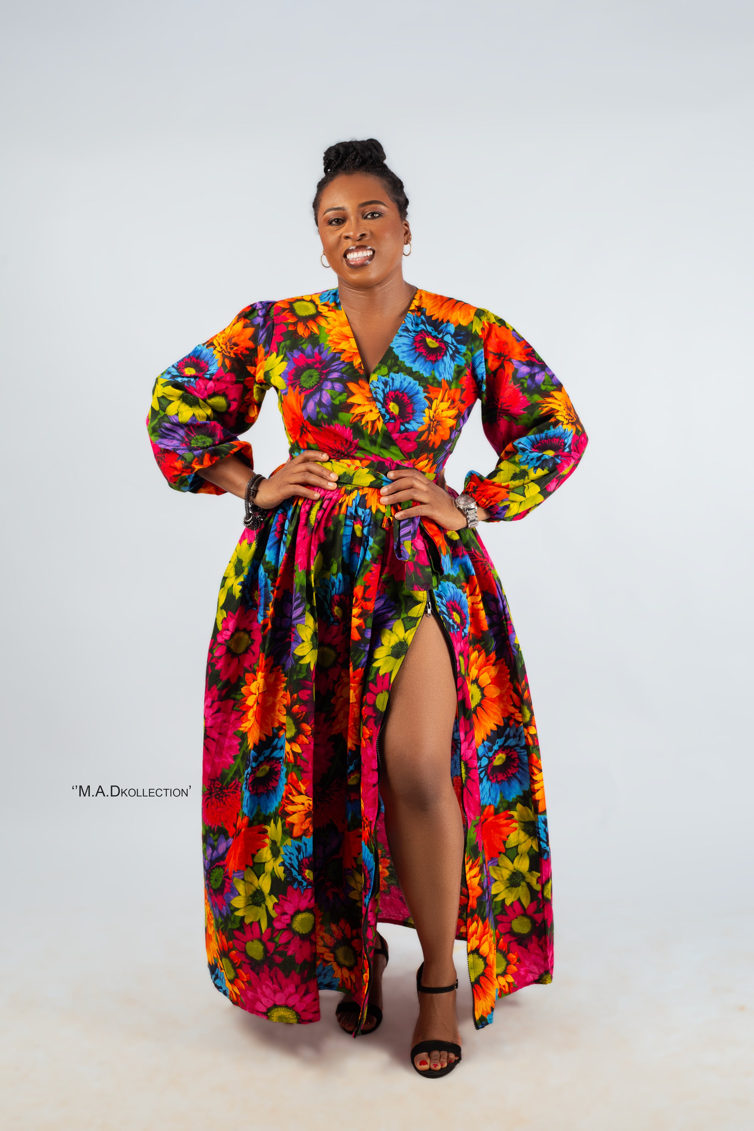 Dalia Ankara Maxi Dress | Orange Multicolor V Neck African Print