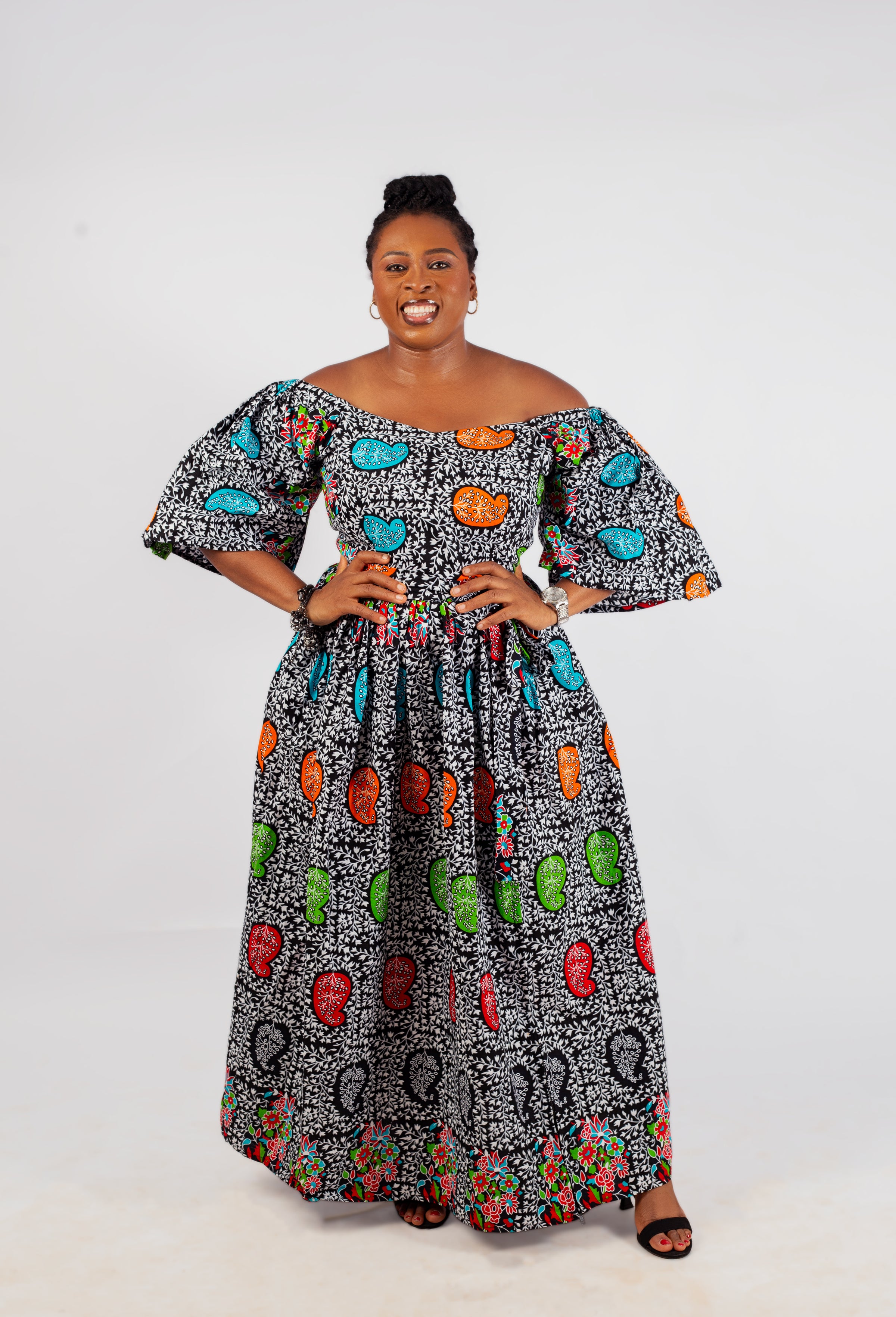 Chichi Ankara Off Shoulder Maxi Dress |   Multicoloured African Print