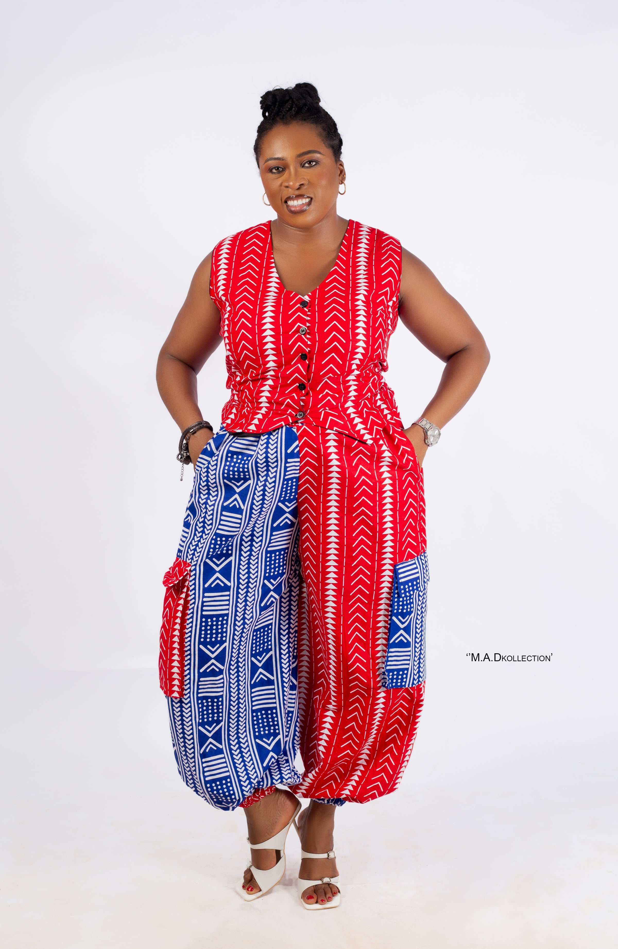 Erin Ankara Sleeveless Top | Orange and White  African Print