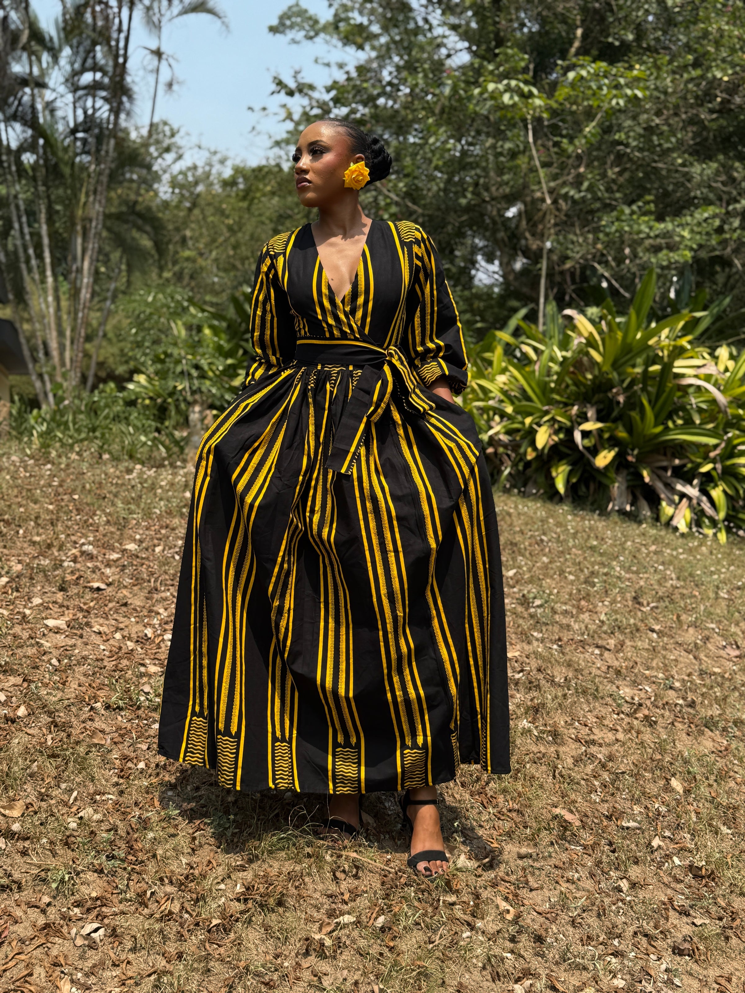 Demi Ankara Maxi Dress | Yellow and Black African Print