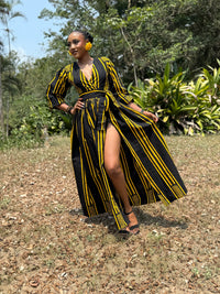 Demi Ankara Maxi Dress | Yellow and Black African Print
