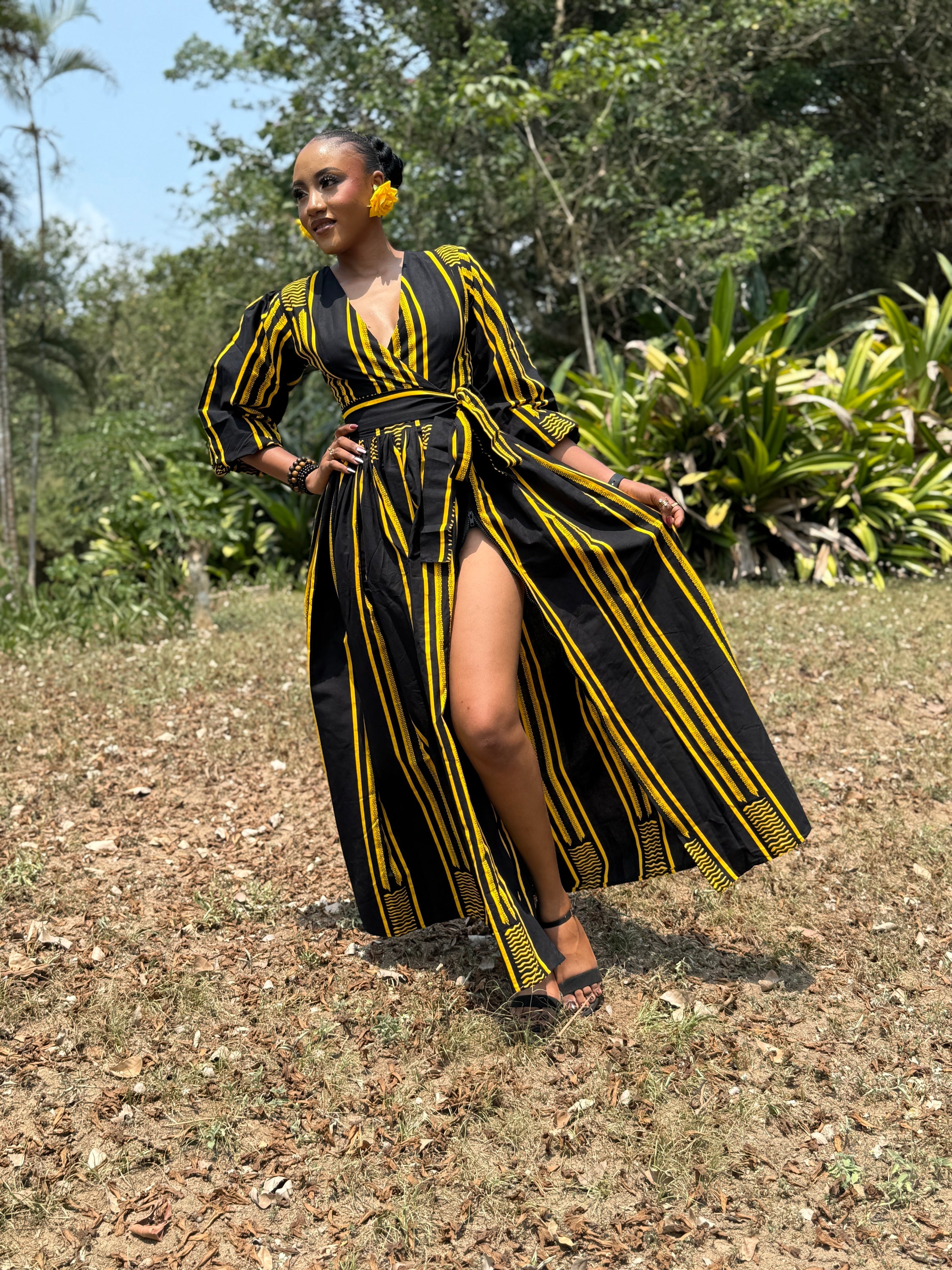 Demi Ankara Maxi Dress | Yellow and Black African Print