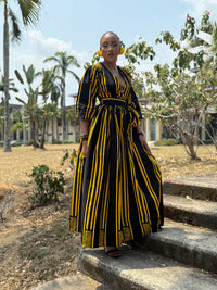 Demi Ankara Maxi Dress | Yellow and Black African Print