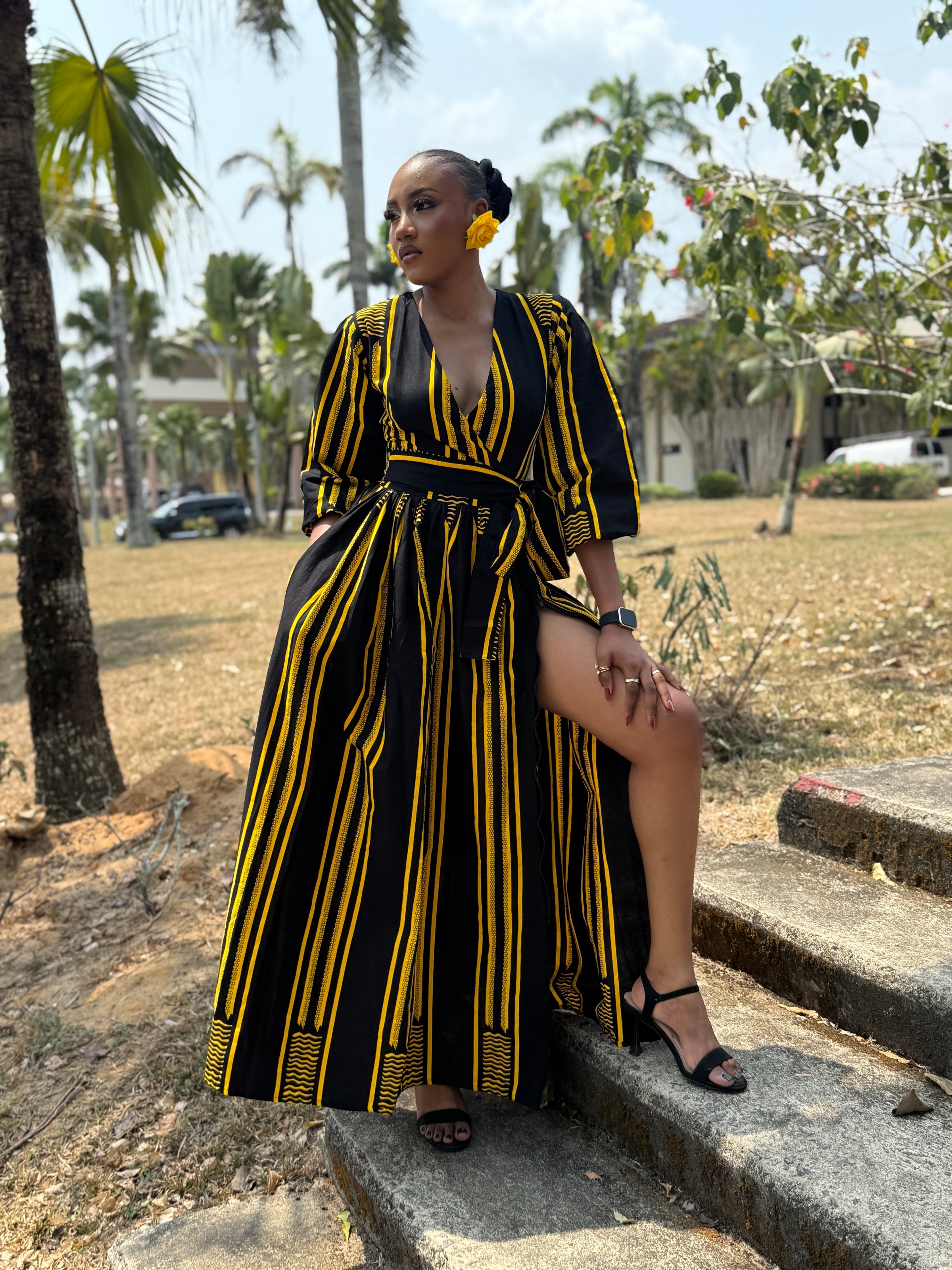 Demi Ankara Maxi Dress | Yellow and Black African Print