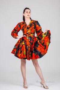 Barbara Ankara Mini Dress | Orange African Print