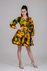 Bola Ankara Mini Dress | Yellow African Print