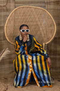 Titi Adire Shirt Dress  | Blue and Yellow Pattern