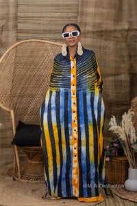 Titi Adire Shirt Dress  | Blue and Yellow Pattern
