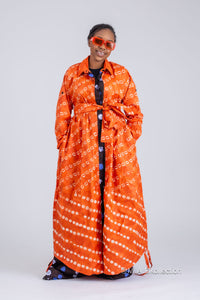 Tolu Adire Shirt Dress | Orange and White Pattern