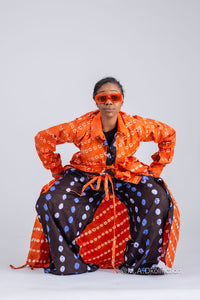 Tolu Adire Shirt Dress | Orange and White Pattern