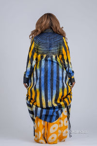 Titi Adire Shirt Dress  | Blue and Yellow Pattern
