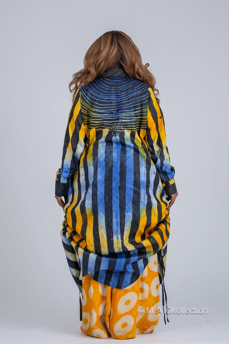 Titi Adire Shirt Dress  | Blue and Yellow Pattern