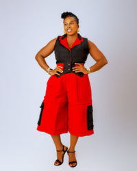 Bambi Cargo Trouser | Black and Red Aṣọ Òkè